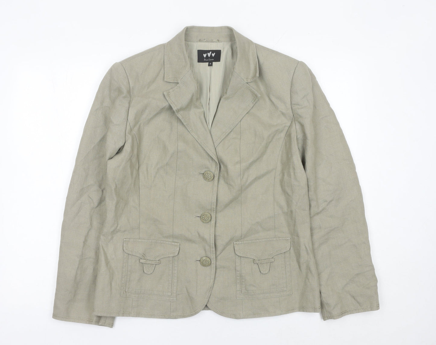 Marks and Spencer Women Beige Linen Blazer Jacket Size 16