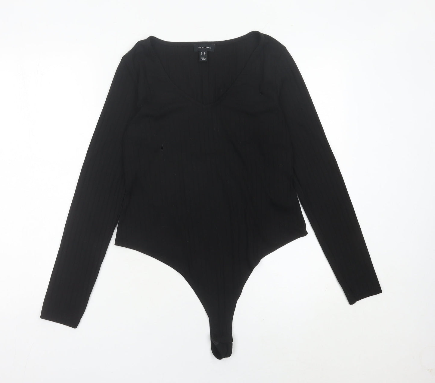 New Look Women Black Bodysuit Size 16 Long Sleeve V-Neck Stretch