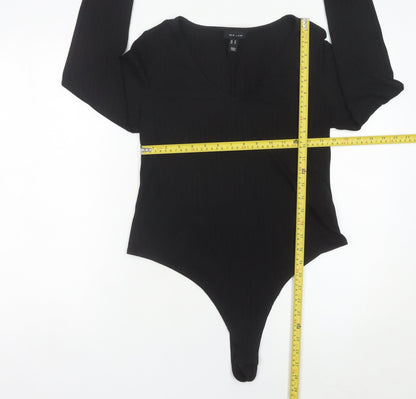 New Look Women Black Bodysuit Size 16 Long Sleeve V-Neck Stretch