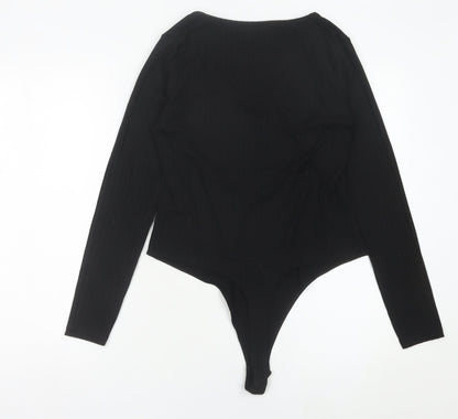 New Look Women Black Bodysuit Size 16 Long Sleeve V-Neck Stretch