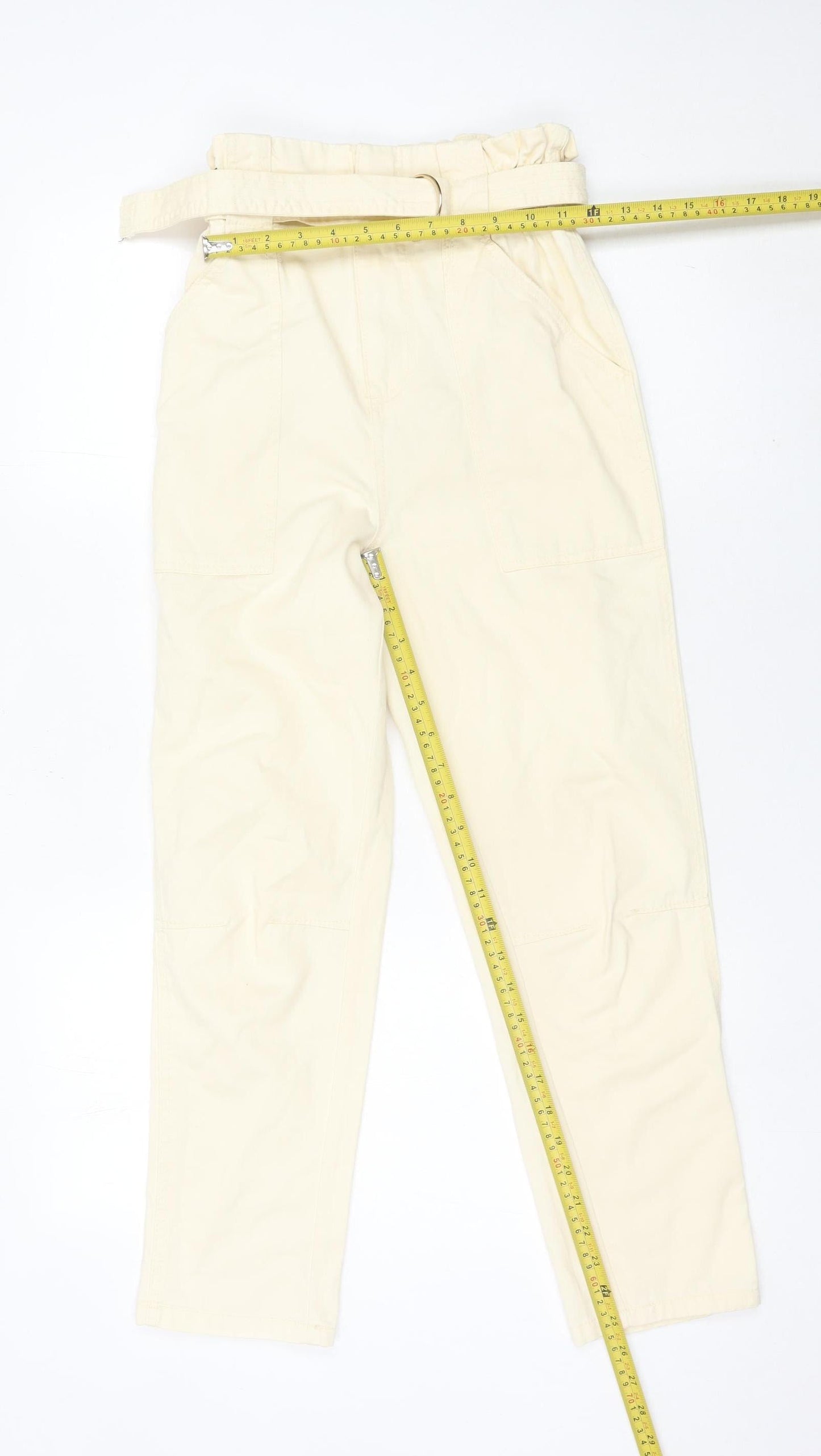 River Island Women’s Beige Paperbag Jeans Size 8 High Rise