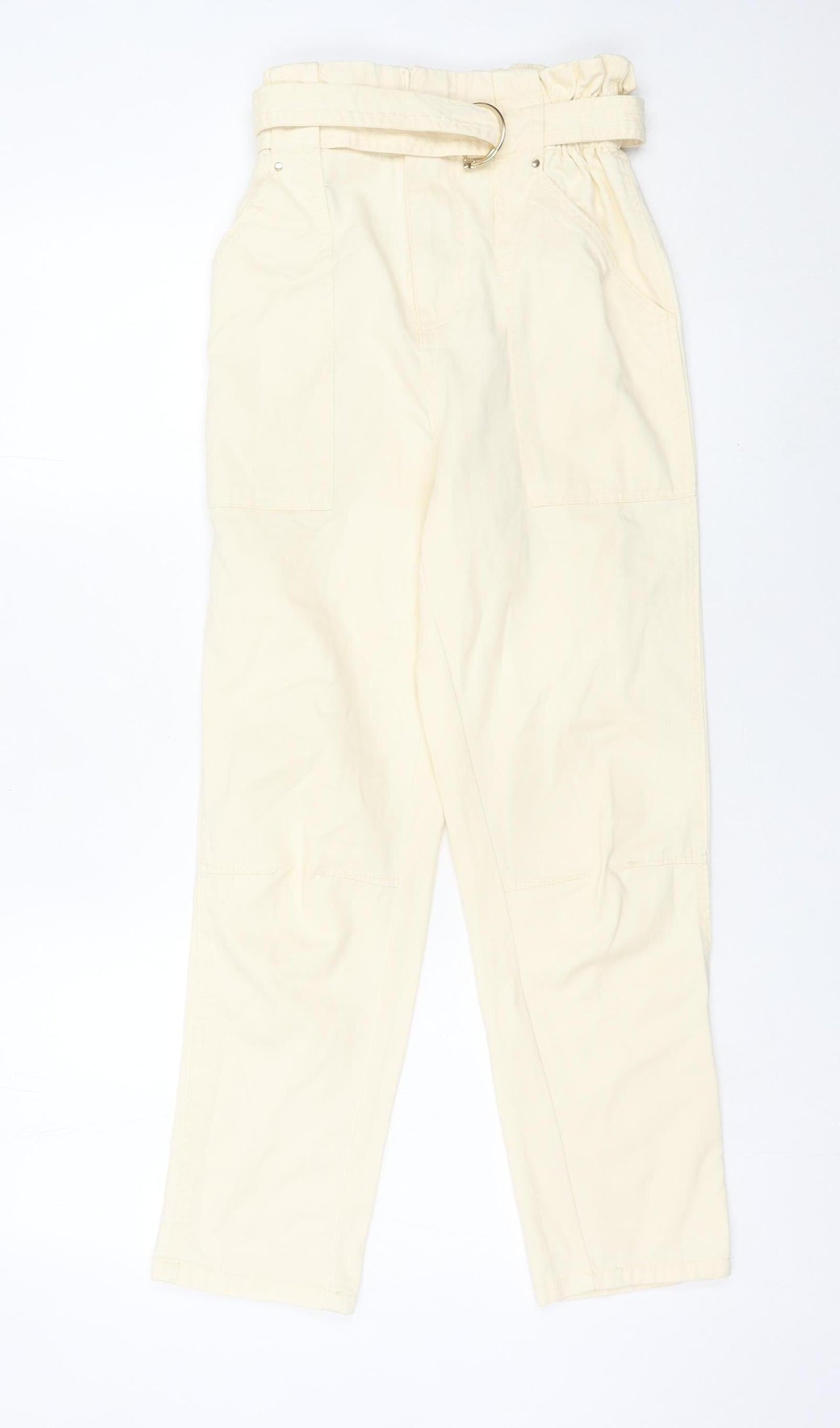 River Island Women’s Beige Paperbag Jeans Size 8 High Rise