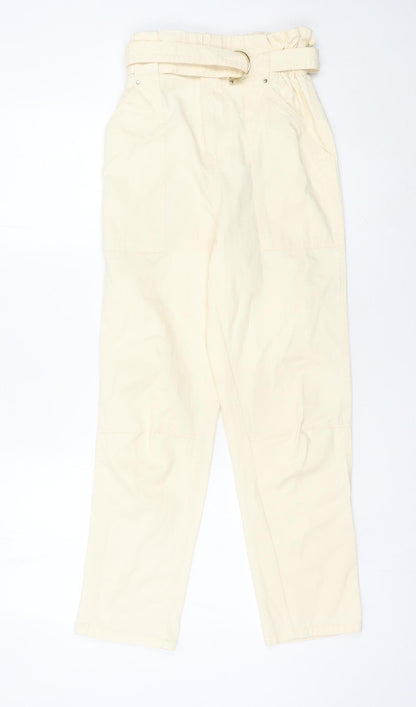 River Island Women’s Beige Paperbag Jeans Size 8 High Rise