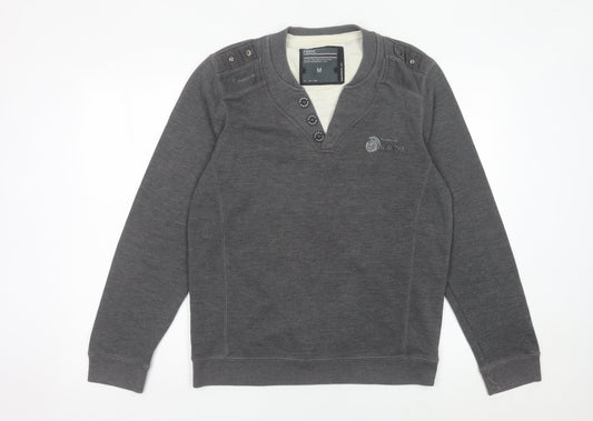 Next Mens Grey Henley Jumper Size M Cotton Blend Long Sleeve