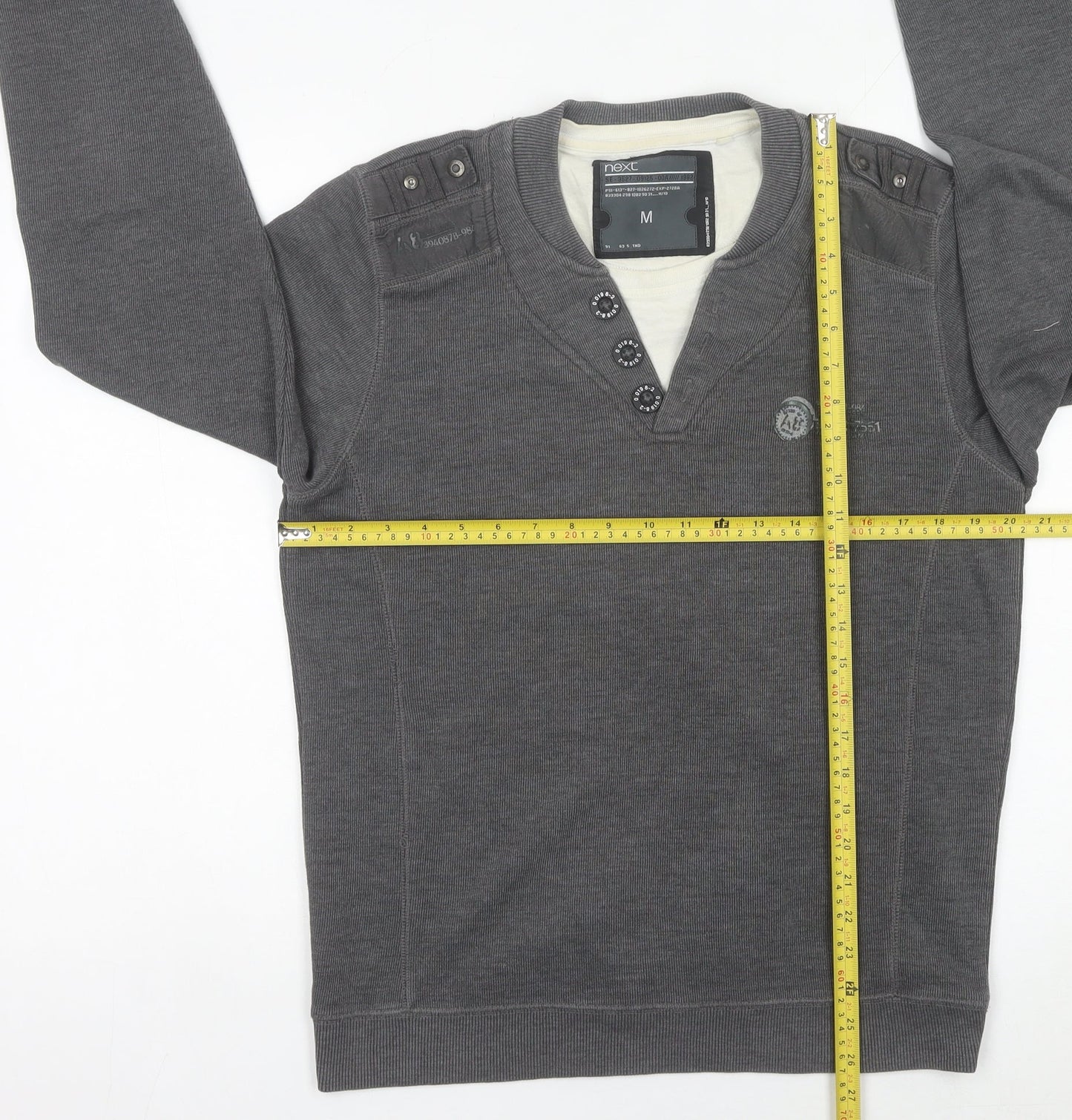 Next Mens Grey Henley Jumper Size M Cotton Blend Long Sleeve