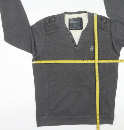 Next Mens Grey Henley Jumper Size M Cotton Blend Long Sleeve