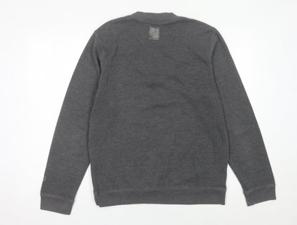 Next Mens Grey Henley Jumper Size M Cotton Blend Long Sleeve