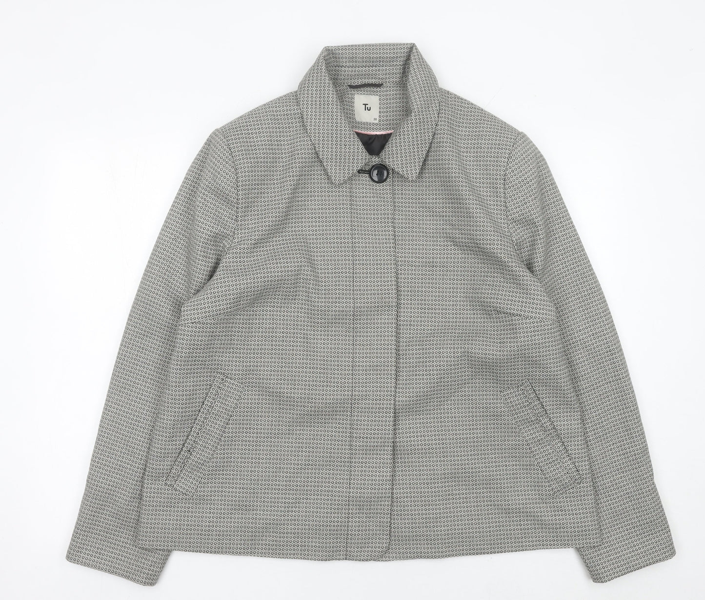 Tu Women’s Grey Geometric Short Jacket Size 20 Polyester Blend