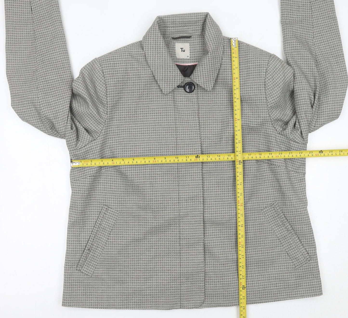 Tu Women’s Grey Geometric Short Jacket Size 20 Polyester Blend