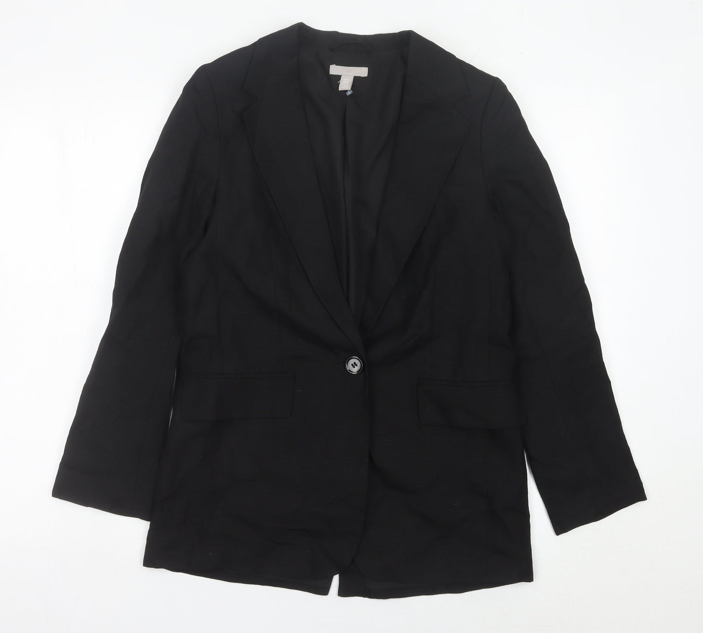 H&M Women Black XS Single Breasted Linen Blend Blazer Jacket
