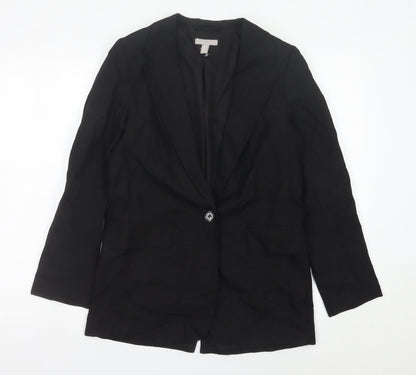 H&M Women Black XS Single Breasted Linen Blend Blazer Jacket