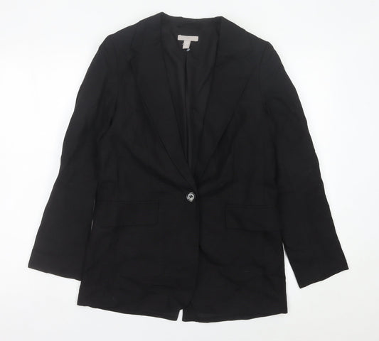 H&M Women Black XS Single Breasted Linen Blend Blazer Jacket