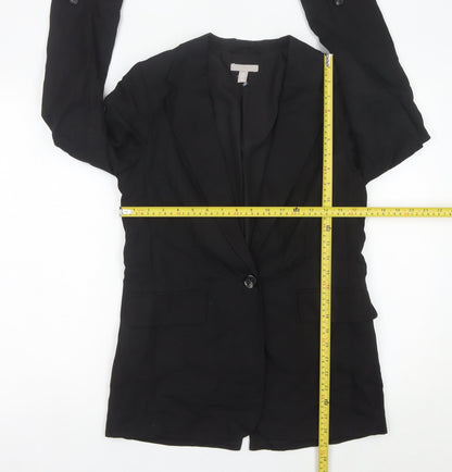 H&M Women Black XS Single Breasted Linen Blend Blazer Jacket