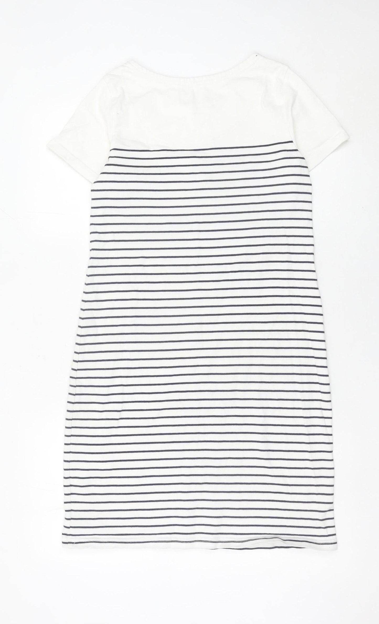 Joules Women’s White Striped T-Shirt Dress Size 10 Casual Embroidered