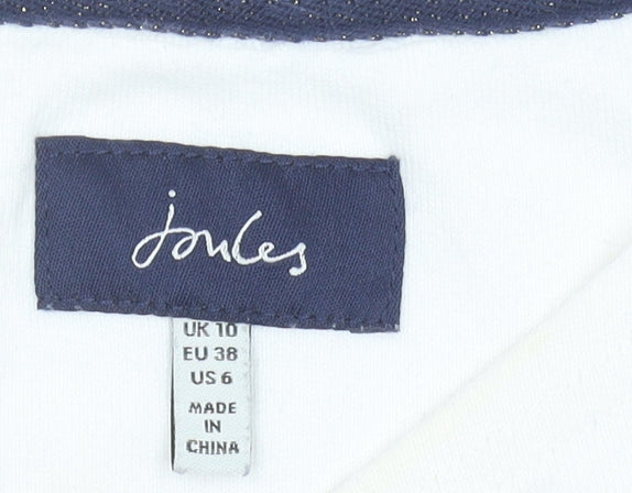 Joules Women’s White Striped T-Shirt Dress Size 10 Casual Embroidered