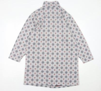LEONA Women’s Grey Coatigan L Smiley Star Print Mid-Length Jacket