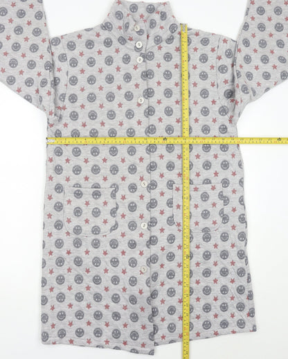 LEONA Women’s Grey Coatigan L Smiley Star Print Mid-Length Jacket