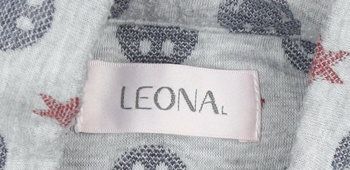 LEONA Women’s Grey Coatigan L Smiley Star Print Mid-Length Jacket