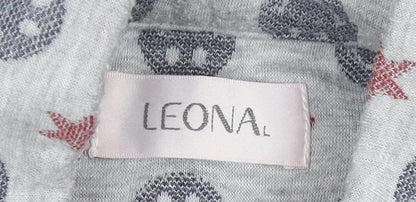 LEONA Women’s Grey Coatigan L Smiley Star Print Mid-Length Jacket