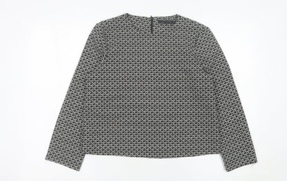 Zara Woman Black Geometric Blouse Women Size 12 Long Sleeve