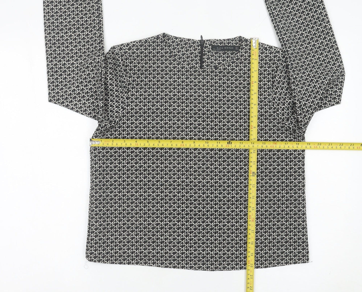 Zara Woman Black Geometric Blouse Women Size 12 Long Sleeve
