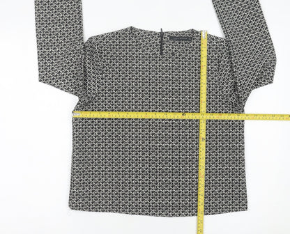 Zara Woman Black Geometric Blouse Women Size 12 Long Sleeve