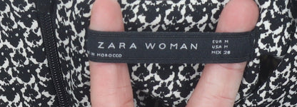 Zara Woman Black Geometric Blouse Women Size 12 Long Sleeve