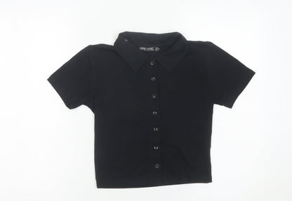 I Saw It First Womens Black Cropped Button-Up Shirt UK 8 Slim Fit