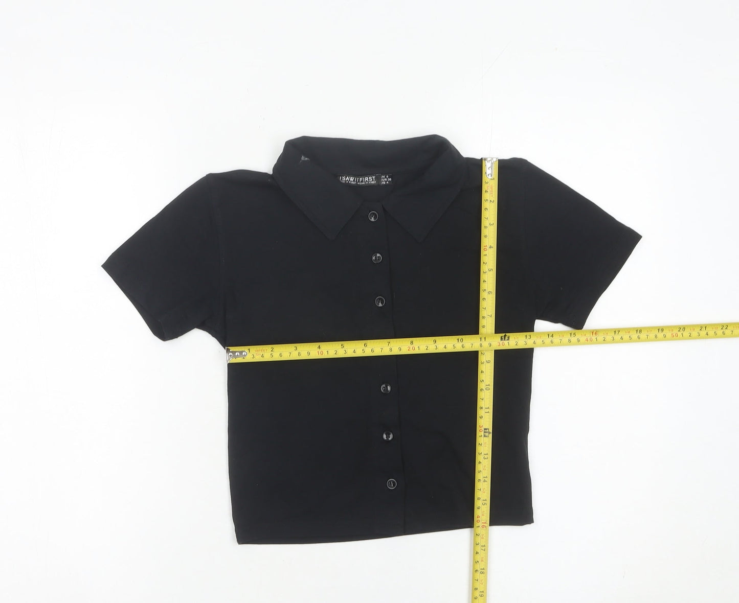 I Saw It First Womens Black Cropped Button-Up Shirt UK 8 Slim Fit