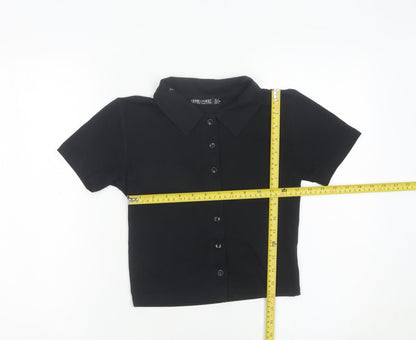 I Saw It First Womens Black Cropped Button-Up Shirt UK 8 Slim Fit
