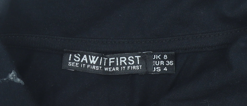 I Saw It First Womens Black Cropped Button-Up Shirt UK 8 Slim Fit