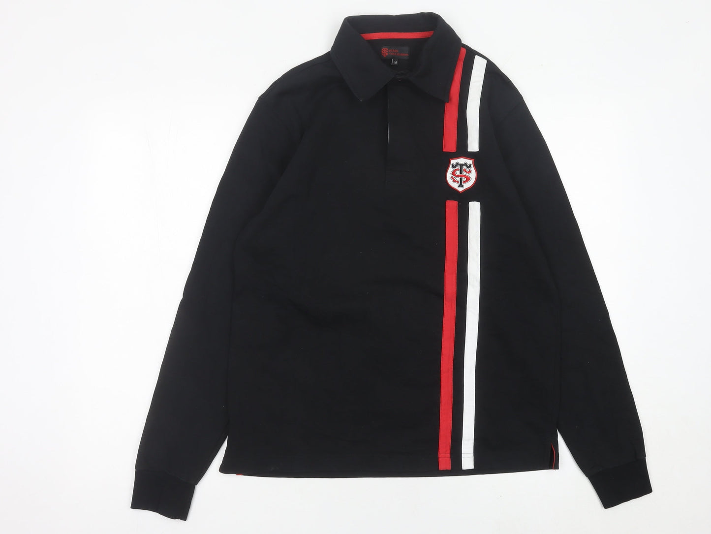 Stade Toulousain Men’s Black Rugby Polo Shirt Size M Long Sleeve Cotton