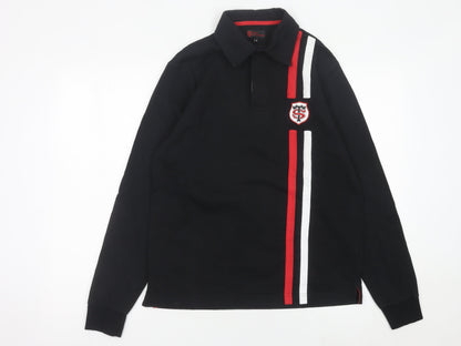 Stade Toulousain Men’s Black Rugby Polo Shirt Size M Long Sleeve Cotton