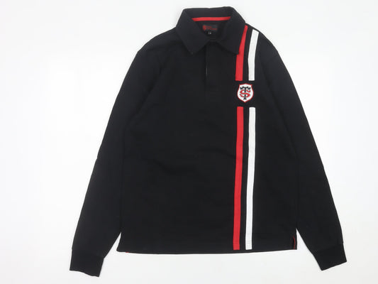 Stade Toulousain Men’s Black Rugby Polo Shirt Size M Long Sleeve Cotton