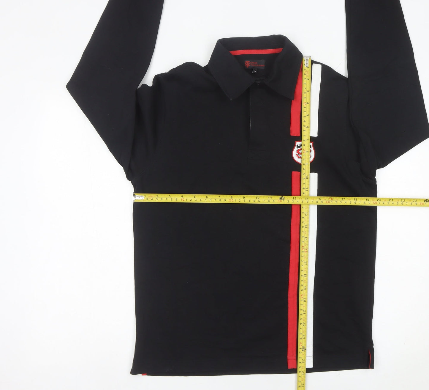 Stade Toulousain Men’s Black Rugby Polo Shirt Size M Long Sleeve Cotton