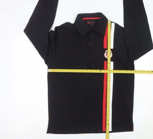 Stade Toulousain Men’s Black Rugby Polo Shirt Size M Long Sleeve Cotton