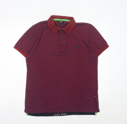 Hugo Boss Mens Red Polo Shirt M Regular Fit Cotton Blend