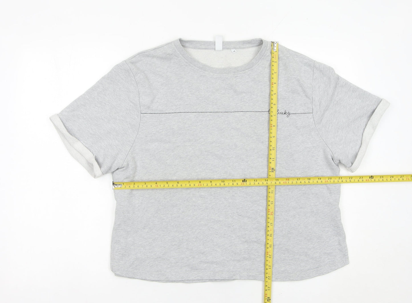 AND/OR Women Grey Size 16 Cotton Short Sleeve Crew Neck T-Shirt