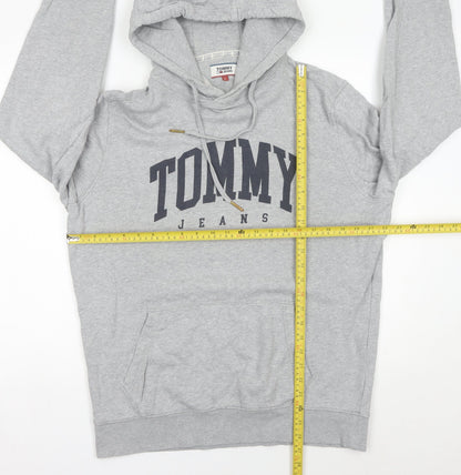 Tommy Jeans Mens Grey Pullover Hoodie L Logo Print Hooded Sweatshirt
