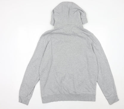 Tommy Jeans Mens Grey Pullover Hoodie L Logo Print Hooded Sweatshirt