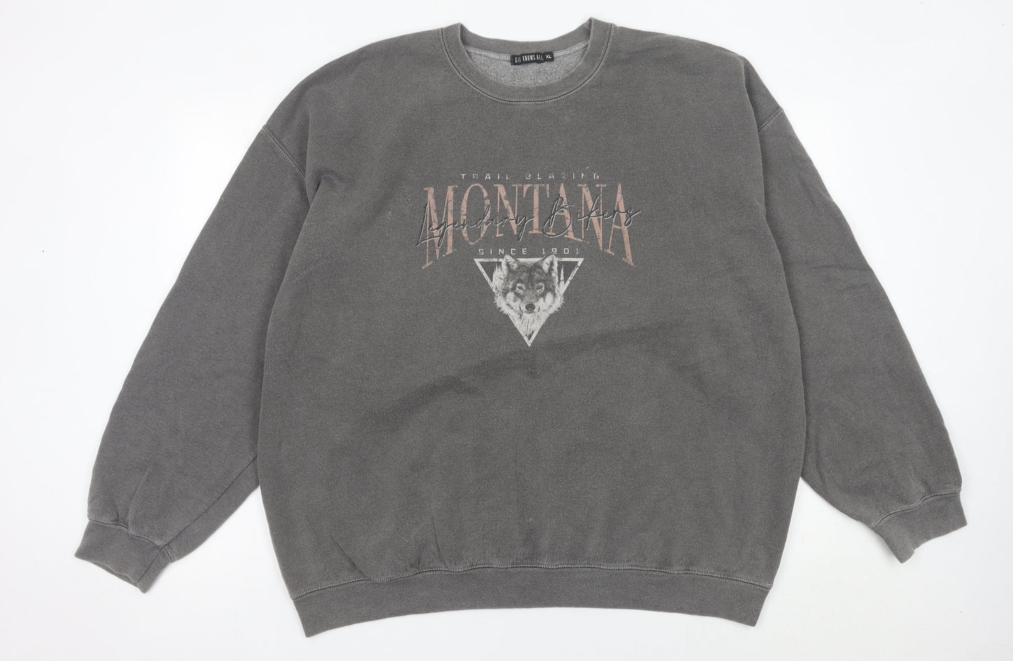 Girl Knows All Women’s Grey Wolf Graphic Sweatshirt XL