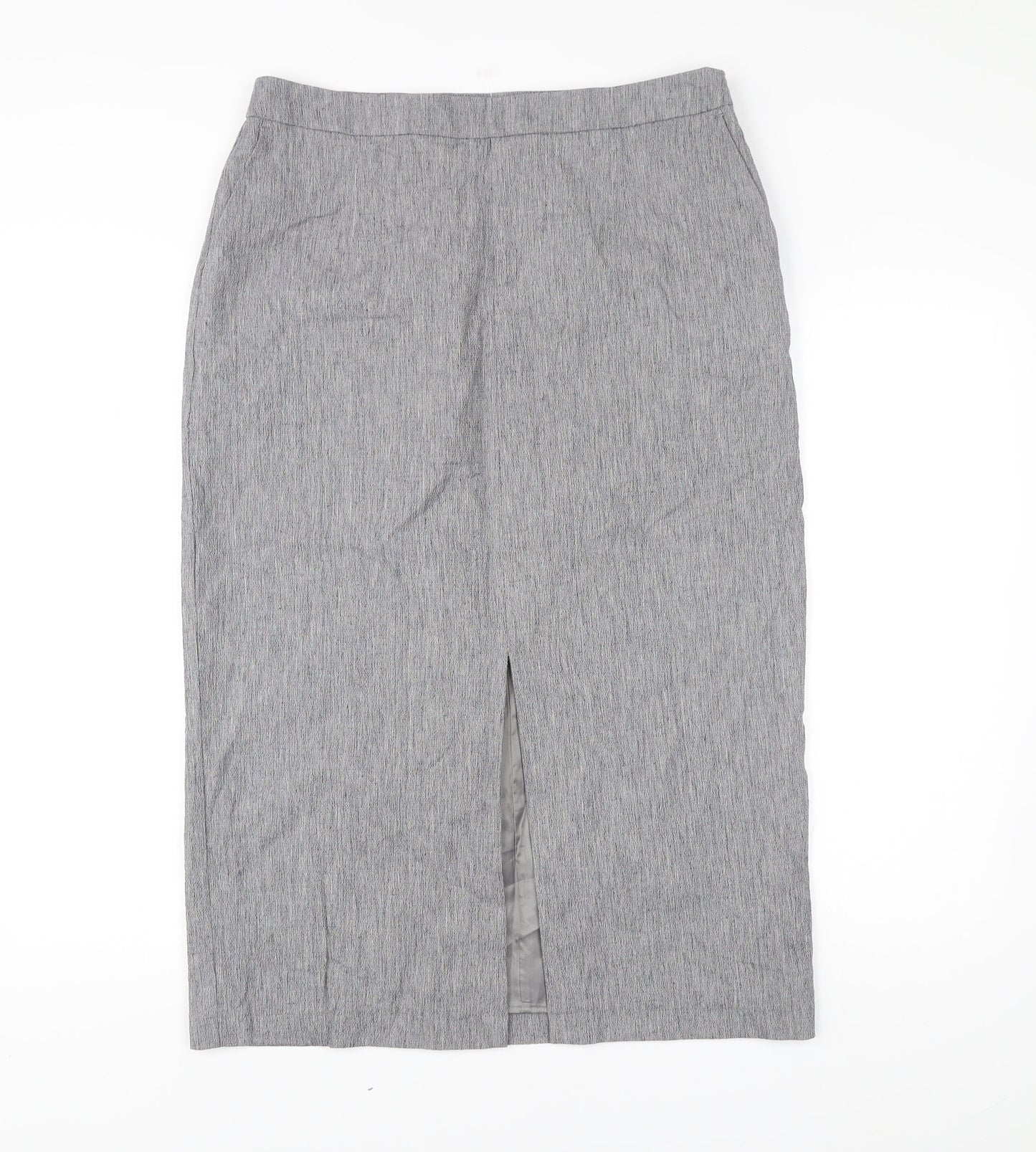 Jaeger Womens Grey Size 14 Midi Pencil Skirt Workwear Linen Blend