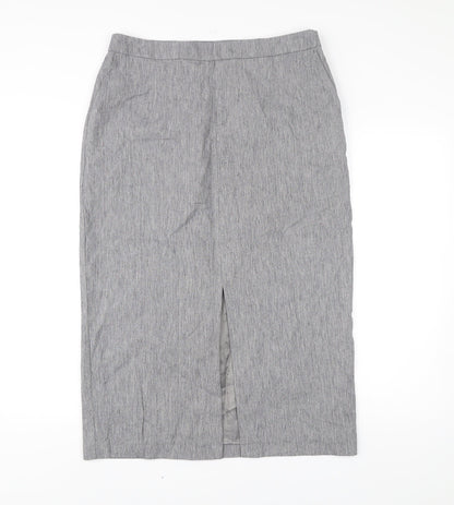 Jaeger Womens Grey Size 14 Midi Pencil Skirt Workwear Linen Blend