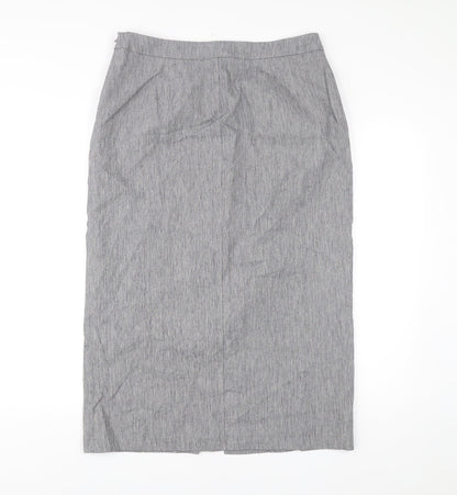 Jaeger Womens Grey Size 14 Midi Pencil Skirt Workwear Linen Blend
