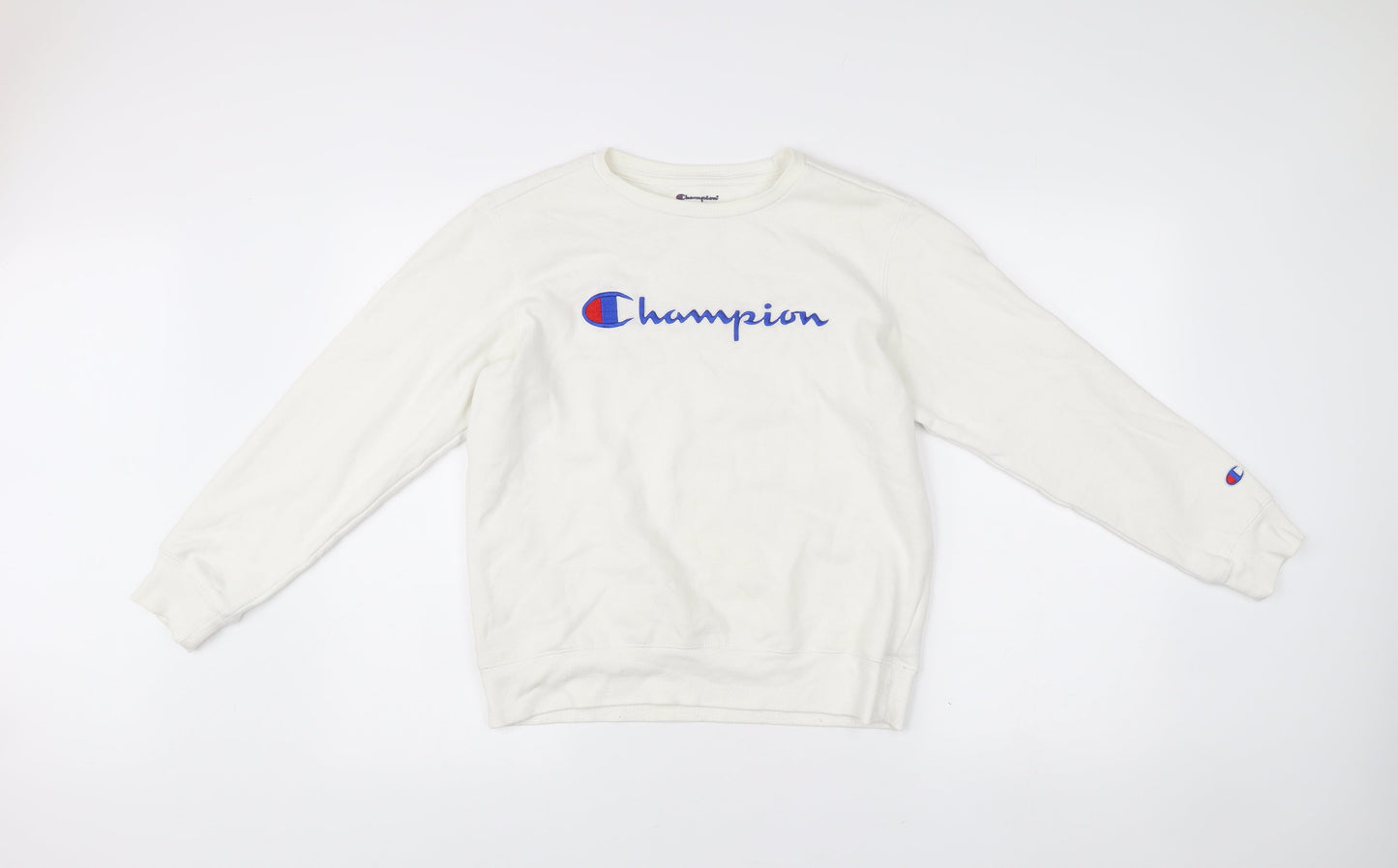 Champion Womens White Logo Pullover Sweatshirt L Regular Fit