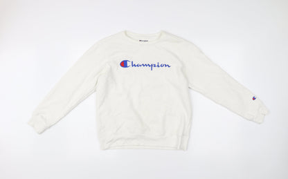 Champion Womens White Logo Pullover Sweatshirt L Regular Fit