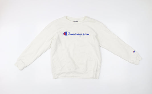 Champion Womens White Logo Pullover Sweatshirt L Regular Fit