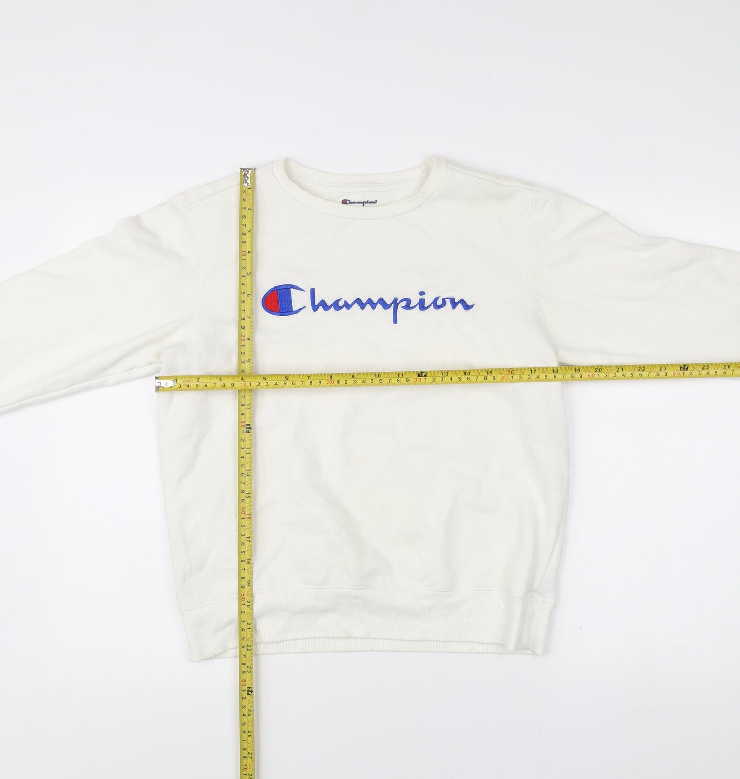 Champion Womens White Logo Pullover Sweatshirt L Regular Fit