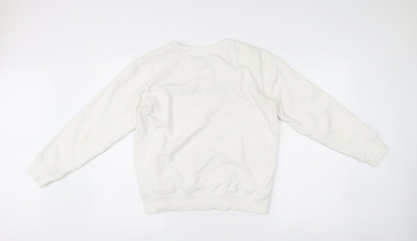 Champion Womens White Logo Pullover Sweatshirt L Regular Fit