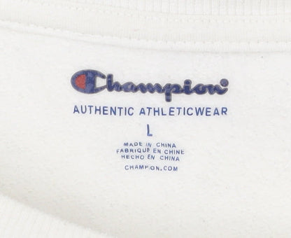 Champion Womens White Logo Pullover Sweatshirt L Regular Fit